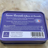 Savon Lavande et Fleurs de Lavande - Lavender Soap and lavender pouch in tin Esprit de Provence