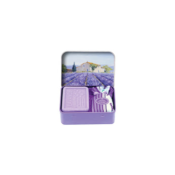 Savon Lavande et Fleurs de Lavande - Lavender Soap and lavender pouch in tin Esprit de Provence