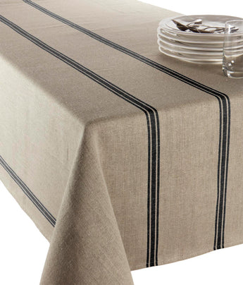 Large 100% French Linen Tablecloth Grain Stripe Noir Naturel