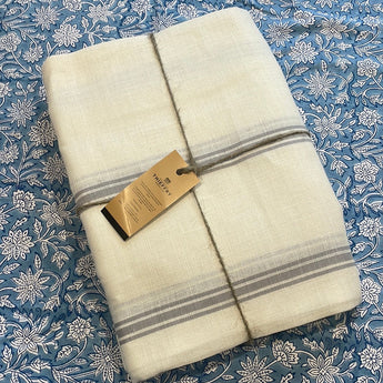 Large 100% French Linen Tablecloth Grey Grain Stripe White Linen Petite France Australia