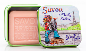 Rose Bar Soap in Tin (Accordionist in Paris design) - Petite France Australia