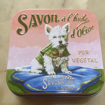 Rose Soap with Scotch Dog on Cushion Bar Soap in Tin Petite France Australia