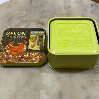 Verbena Bar Soap in Tin (Chickens in Barn design) Petite France Australia
