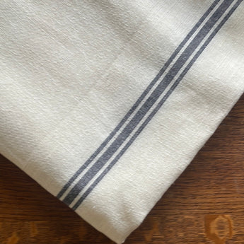 Large 100% French Linen Tablecloth Black Grain Stripe White Linen