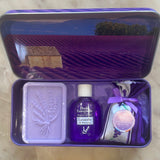 Provencal Gift Set Lavender Soap, Lavender Pouch and Lavender Essential Oil in tin
