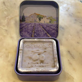 Lavender exfoliating soap in tin