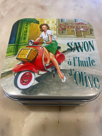 Provençal Verbena Soap in Vintage Vespa Tin 100g Savonnerie Nyons