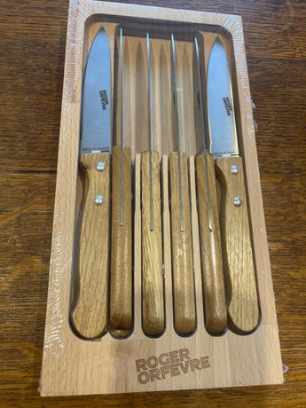 French Made Steak Knives Set x 6 - Oak wood Roger Orfevre