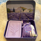 Savon Lavande et Fleurs de Lavande - Lavender Soap and lavender pouch in tin