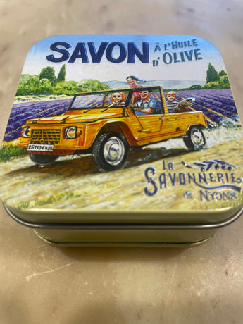 Provençal Verbena Soap in Vintage Moke Lavender Fields Tin 100g Savonnerie Nyons