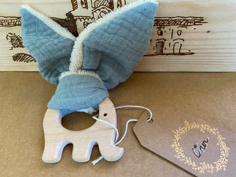 Baby Wood and Bamboo soothing toy - Blue Petite France Australia