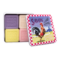 Four Provençal Rooster Bar Soaps in Large French Coquerel Tin 4 x 100g Petite France Australia