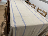 Large 100% French Linen Tablecloth Grain Stripe Bleu Naturel