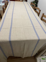 Large 100% French Linen Tablecloth Grain Stripe Bleu Naturel