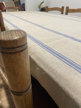 Large 100% French Linen Tablecloth Grain Stripe Bleu Naturel