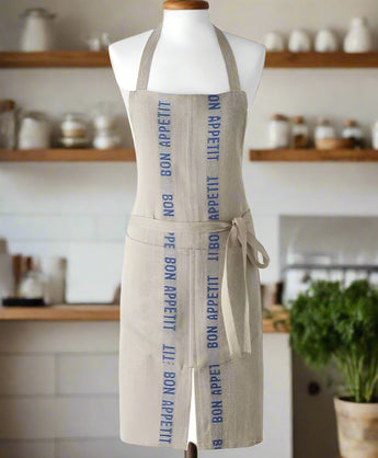 100% French Linen Apron with Bon Appetit in Blue by Charvet Editions