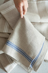 100% French Linen Tea-towel Blue Stripe Natural