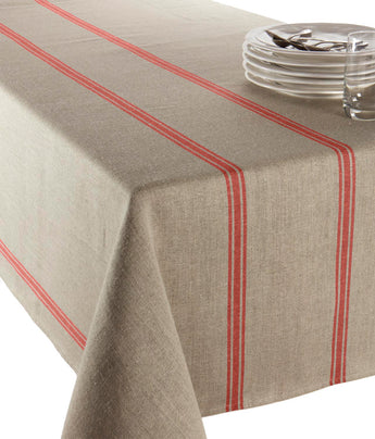Large 100% French Linen Tablecloth Grain Stripe Rouge Naturel