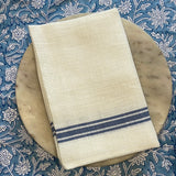 100% French Linen Tea-towel White Linen Blue Stripe