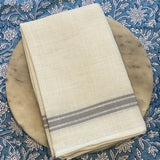 100% French Linen Tea-towel White Linen Grey Stripe