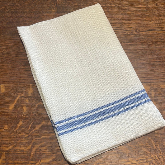 100% French Linen Tea-towel White Linen Blue Stripe