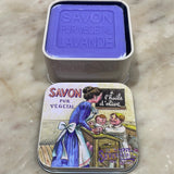 Lavender Bar Soap in Provençal Tin (Vintage Provençal Schoolteacher design)