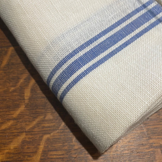 Large 100% French Linen Tablecloth Blue Grain Stripe White Linen