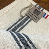 100% French Linen Tea-towel White Linen Black Stripe