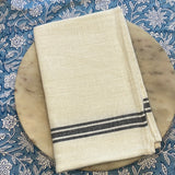 100% French Linen Tea-towel White Linen Black Stripe