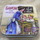 Lavender Bar Soap in Provençal Tin (Vintage Provençal Schoolteacher design)