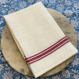 100% French Linen Tea-towel White Linen Red Stripe
