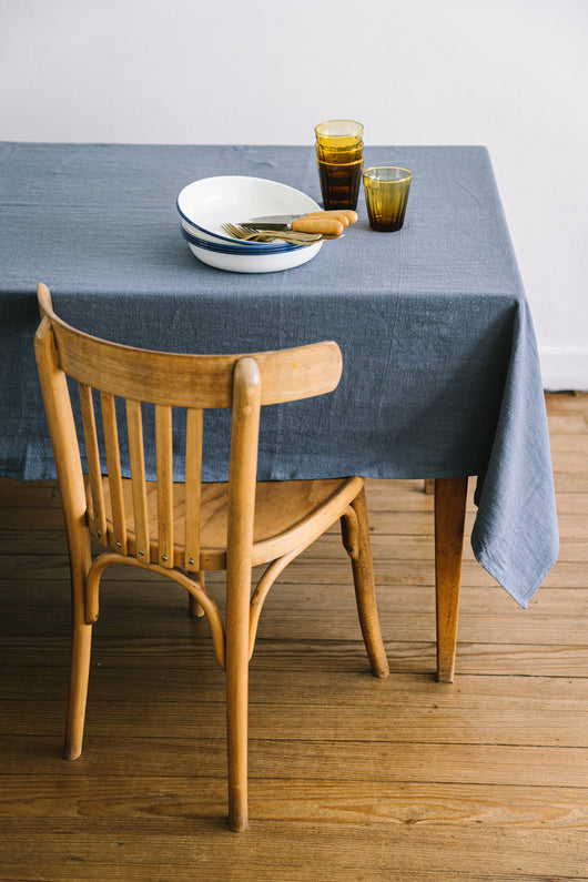 Large 100% French Linen Tablecloth Bleu Salé
