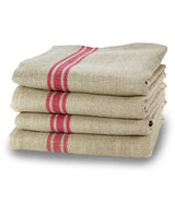100% French Linen Tea-towel Red Stripe Natural