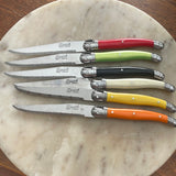French Made Laguiole Steak Table Knife Set -6 Knives Multicolour in Timber Block - Petite France Australia
