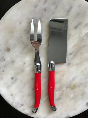 French Cheese knife cleaver and fork set - Red - Petite France Australia