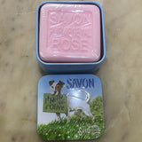 French Rose Soap with Jack Russel Farm Dog Bar Soap in Tin