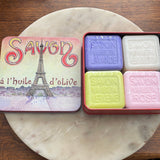 Four Provençal Bar Soaps in Large Eiffel Tower Tin 4 x 100g (Provençal Lavender Cottage)