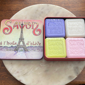 Four Provençal Bar Soaps in Large Eiffel Tower Tin 4 x 100g