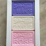 Set of Three Provençal Bar Soaps Lavender, Cotton Flower and Rose