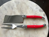French Cheese knife cleaver and fork set - Red - Petite France Australia