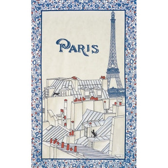 French Printed Paris Rooftop Eiffel Tower Large Cotton Linen Tea Towel - Petite France Australia