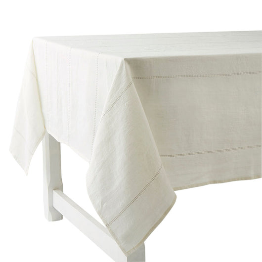 Large Tablecloth 100% French White Linen with Ficelle Natural stitch by Charvet Editions - Petite France Australia