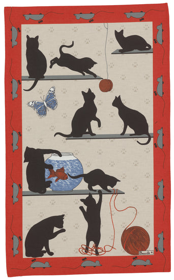 French Printed Chat Pitre Kittens Tea Towel - Petite France Australia